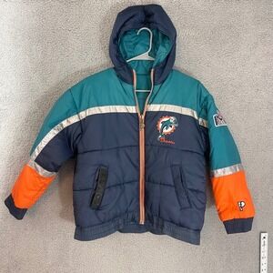 Pro Player Vtg 90's Kids Youth Large Miami Dolphins NFL Reversible Puffer Jacket
